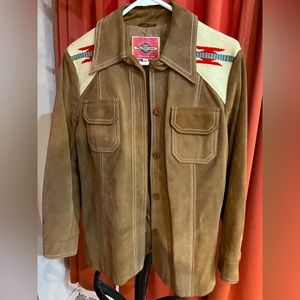 1970s Vintage Ms Pioneer Chimayo Blanket Suede Jacket